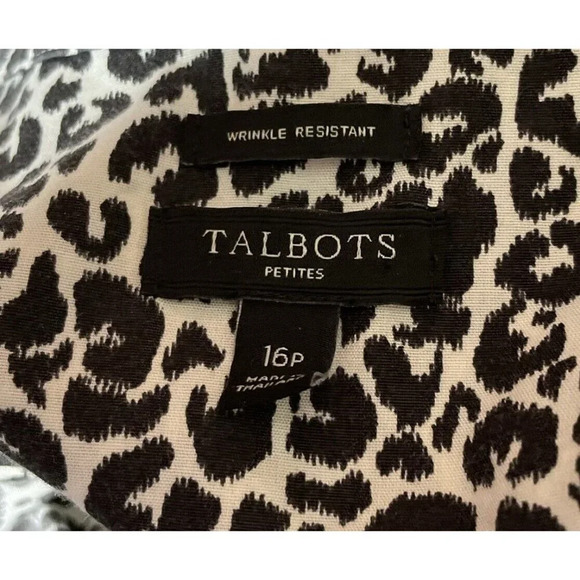 Talbots Sz 16P Petite Animal Leopard Print Button Up Blouse Wrinkle Resistant - Picture 6 of 10